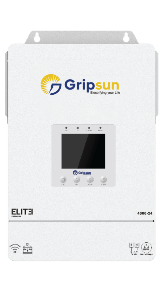 Gripsun ELITE PLUS 4kW hybrid solar inverter, front view with LCD display