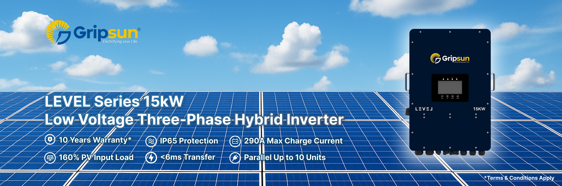 LEVEL Series 15kW low voltage three phase hybrid inverter banner
